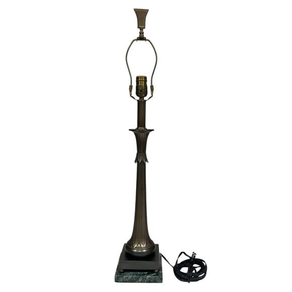 Vintage Wildwood Table Lamp Antique Brass Green Marble Fluted Art Deco Revival - Picture 1 of 15